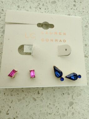 Kohl's Gold and Pink Crystal Stud Earring Set LC Lauren Conrad Crystal studs